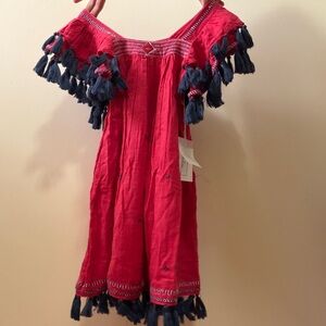 NWT Mer St. Barth Serena Dress Red Blaze Girls 10 Tassel Embroidery